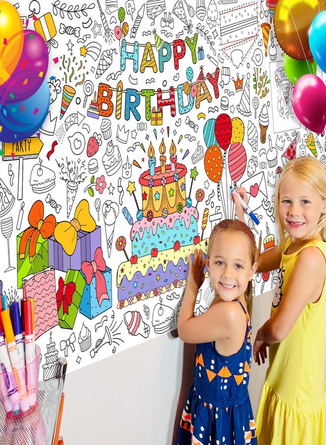 JOYGATHER Happy Birthday Coloring Tablecloth for Kids, Giant Coloring Table Cloth 30x72 Inch, Birthday Party Activity Poster with Balloons Cakes Games, Fun Arts Crafts for Kids Party Decorations - Image 4